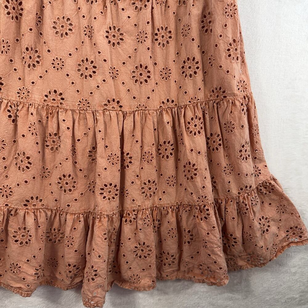 Rock and Roll Denim M Medium Eyelet Sleeveless Mini Dress Babydoll RUST Boho - Picture 6 of 14